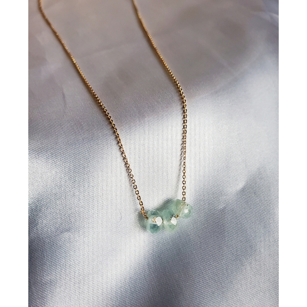 Aquamarine gemstone 18k gold filled chain necklace 16 inches long.